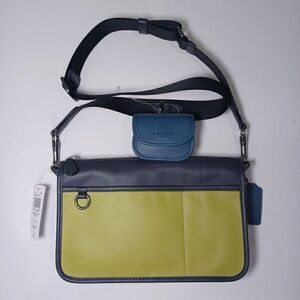 Coach C8140 Heritage Convertible Crossbody Hybrid Colorblock Bag Lime Green